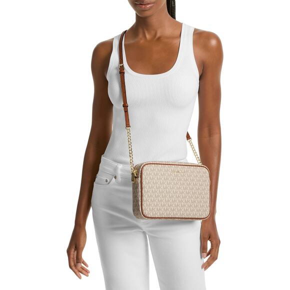 NWT Michael Kors Jet Set Large Crossbody, Gold-Tone Hardware/Vanilla, One Size - Picture 2 of 4